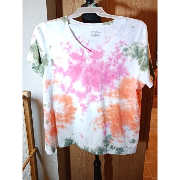Time and Tru Pink Olive and Sherbert Orange Tie Dye Tee T-Shirt 3XL NEW - Picture 1 of 6